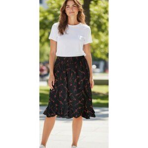 CASTRO Black and Red Print Flirty Hem Skirt Ladies Size 18